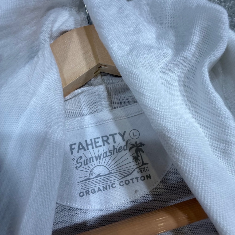 Faherty Sunwashed Organic Cotton Slub Hoodie White Mens Large Pullover Coastal - Picture 10 of 15